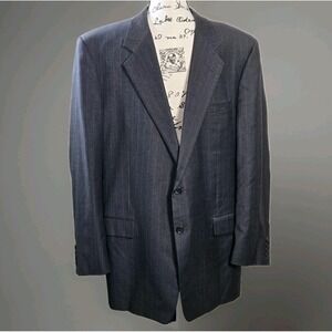 Hickey Freeman Loro Piana Classic 110 Wool Suit Size 46 L Gray  Striped R Read